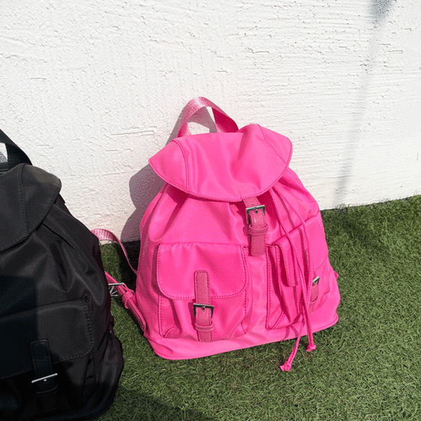 데일리 나일론 복조리 가방 백팩 (핑크/블랙)