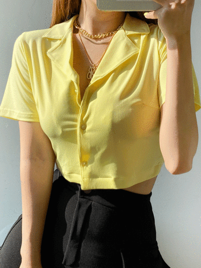 요시 브이넥 카라 남방 유니크 스트릿 크롭 셔츠 3color