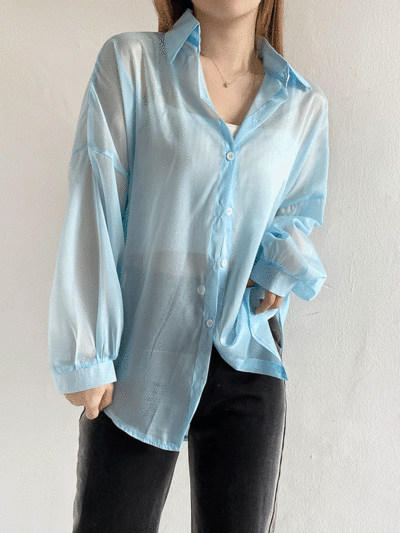 [세일] 시스루 펄 루즈핏 오버핏 박시 블라우스 남방 롱셔츠 8color