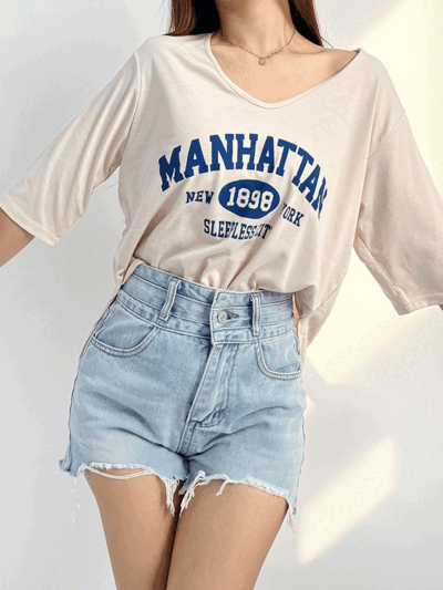 맨하탄 루즈핏 트임 오버핏 반팔 박스 티셔츠 3color